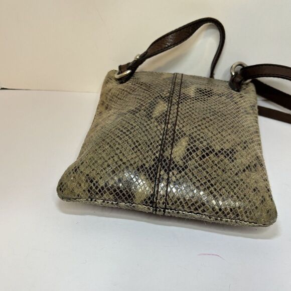 Fossil Snake Print Embossed Brown Leather Crossbody Bag Purse Adjustable Stylish - Picture 6 of 10